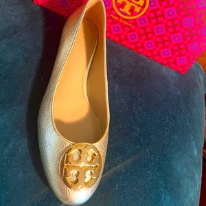 Tory Burch Light Gold Tone Flats